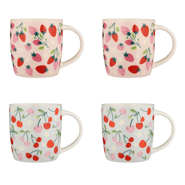 Set of 4 Strawberries & Cherries Mugs, multi-coloured, PRICE & KENSINGTON