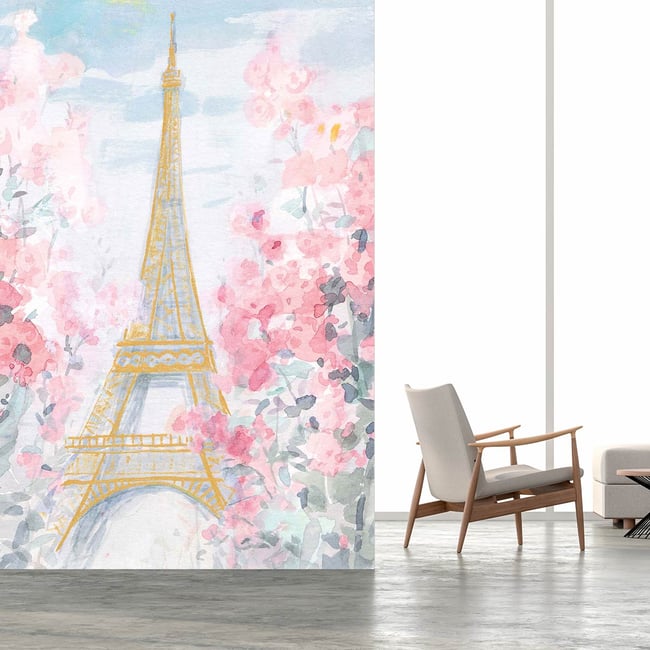 Papier peint tour eiffel en aquarelle Couleur intissé <span itemprop=