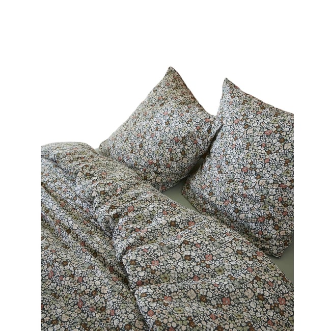 Housse de couette + taie Malia en fleurs blanc <span itemprop=