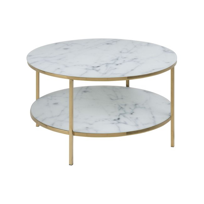 Table basse ronde effet marbre en verre et métal 2 niveaux - TOILINUX
