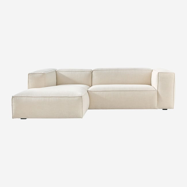 Canapé d'angle en tissu bouclette courte EDWIN Couleur ivoire <span itemprop=