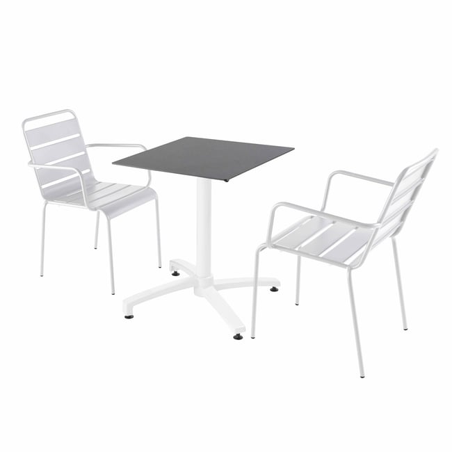 Table 60x60 cm inclinable stratifiée avec pied blanc et chaises en métal, OPERA blanc <span itemprop=