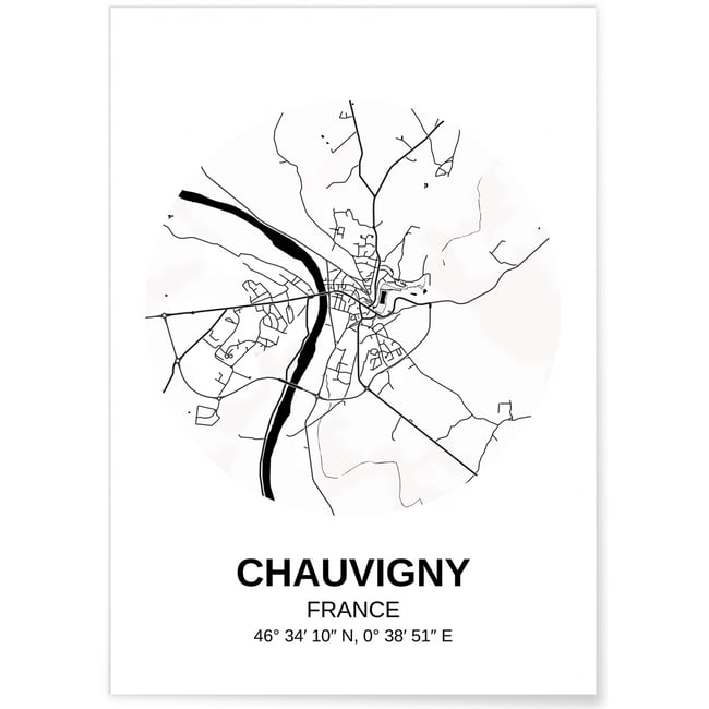 Affiche Carte Chauvigny Couleur blanc <span itemprop=