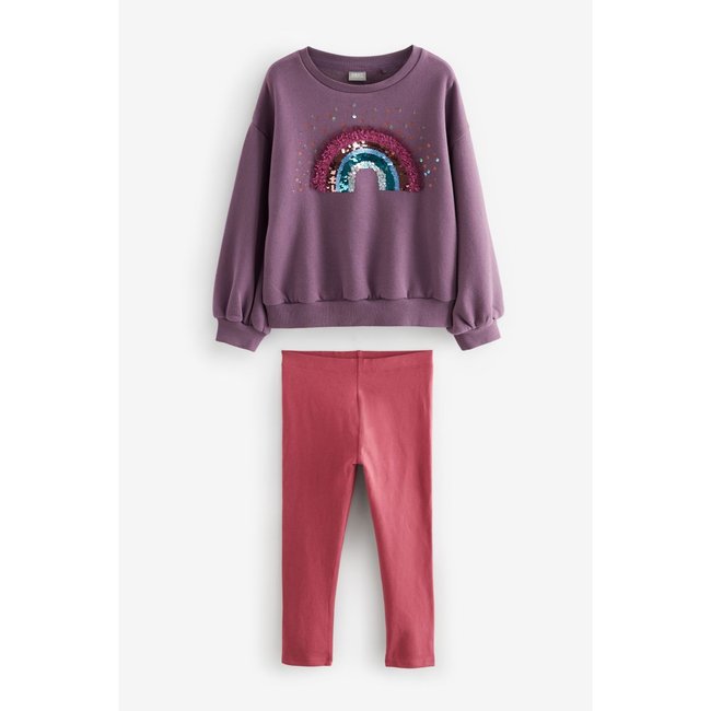 Sweat et legging manches longues, ensemble paillettes arc-en-ciel rouge baie <span itemprop=