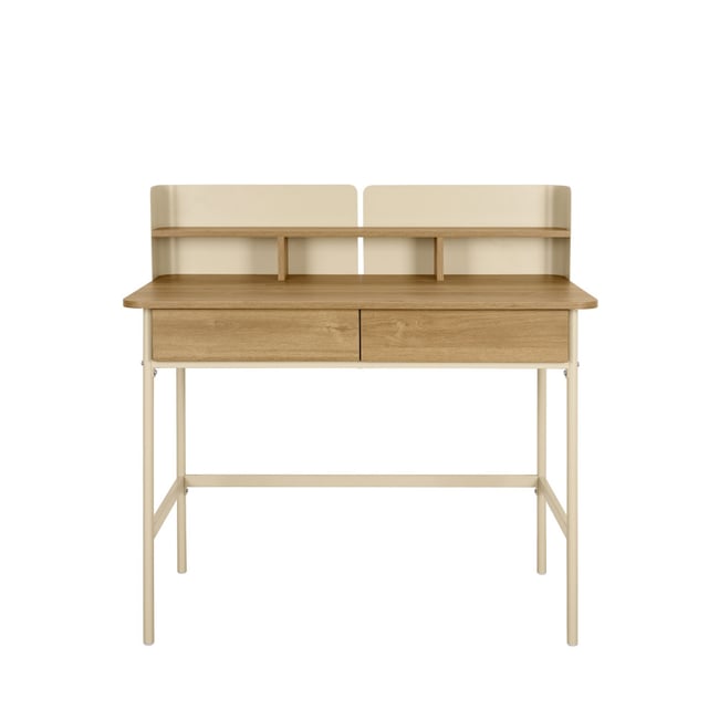 Bureau 2 tiroirs en bois et métal L100cm- COPA Couleur beige <span itemprop=