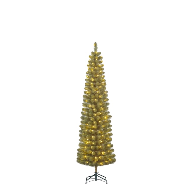 Sapin de Noël artificiel étroit avec LED H185 cm CHARLTON Couleur vert <span itemprop=