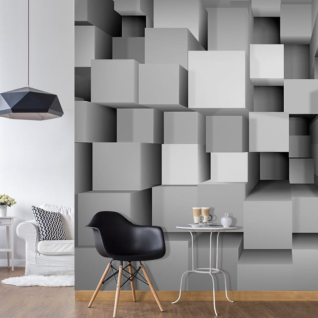 Papier peint intissé panoramique 3D et Perspective Mechanical Symmetry Couleur gris / argent <span itemprop=