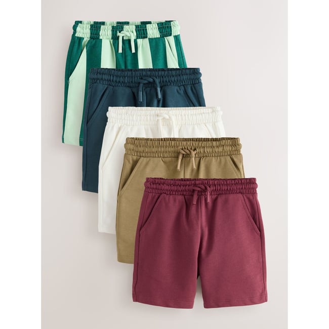 Shorts en jersey, lot de 5 bleu marine/beige/écru/rayures <span itemprop=