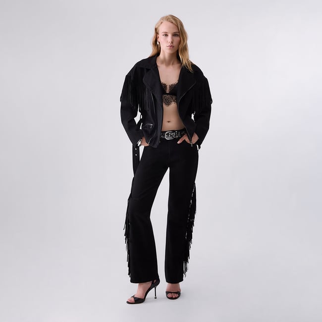 Jean droit avec franges denim noir <span itemprop=