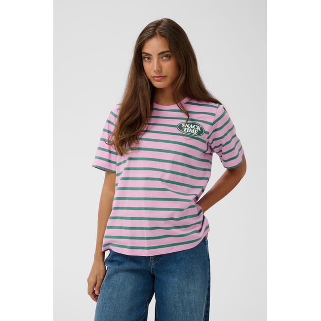 T-shirt rose vert pink/green stripe <span itemprop=
