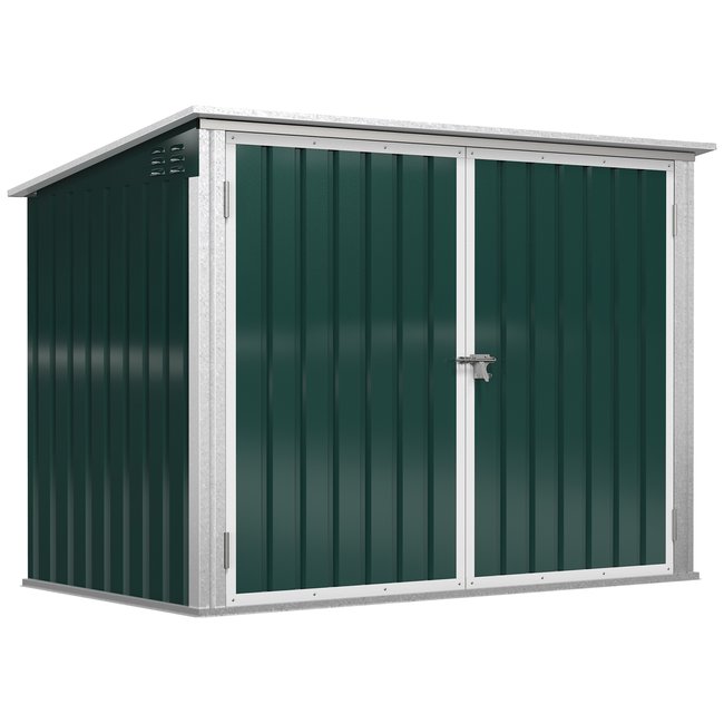 Abri de poubelle jardin - 2 portes verrouillables, toit ouvrant - blanc vert vert <span itemprop=