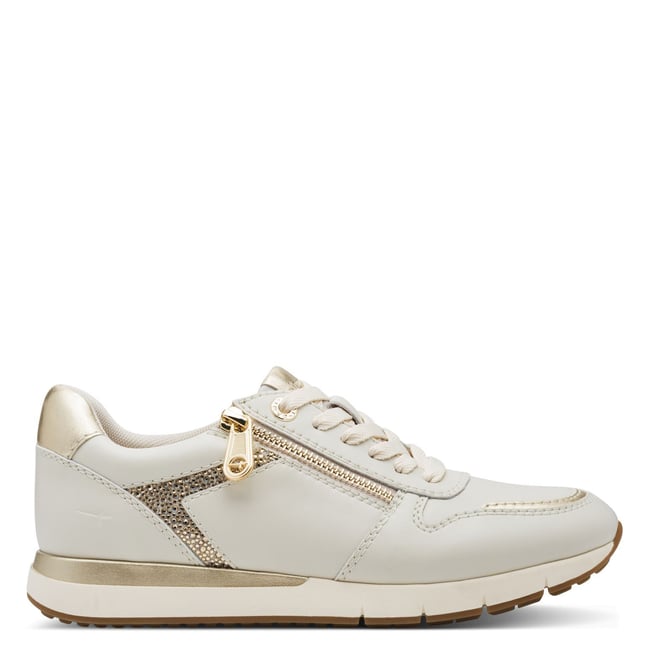 Basket en cuir blanc cassé <span itemprop=