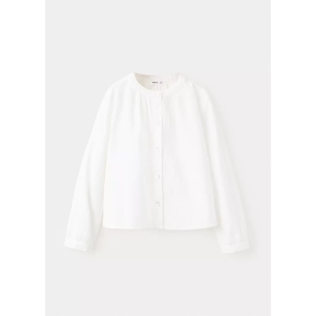Chemisier coton col froncé blanc <span itemprop=