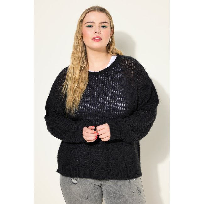 Pull coupe Boxy Shape en maille ajourée noir <span itemprop=