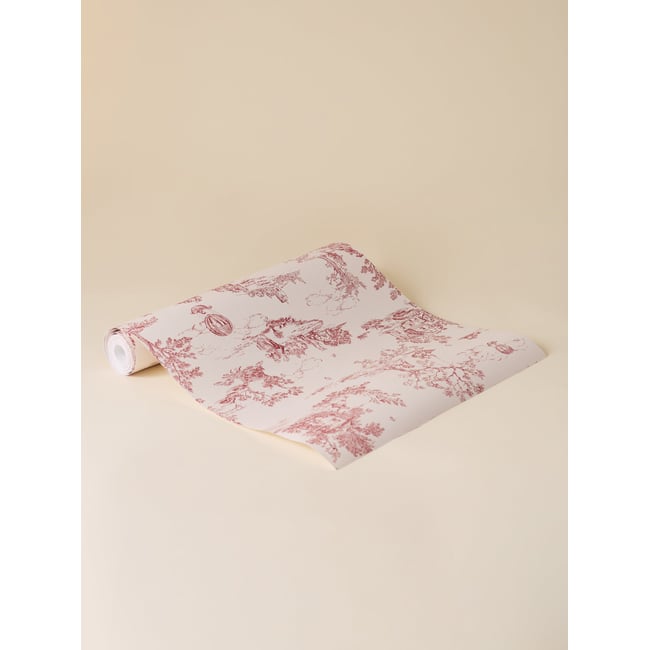 Papier peint écru esprit toile de Jouy Couleur jouy bordeaux <span itemprop=