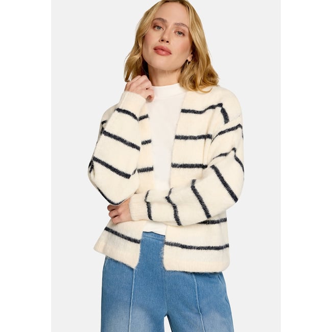 Strickjacke mit streifen offener style patch cream/dark blue <span itemprop=