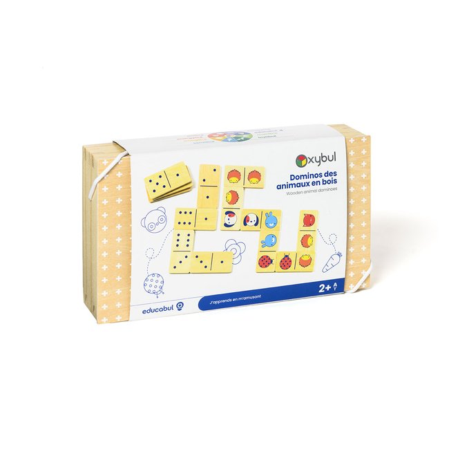 Dominos des animaux en bois blanc <span itemprop=