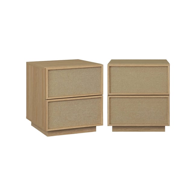 Table de chevet décor bois et tissu 2 tiroirs (lot de 2) KUBA - SWEEEK