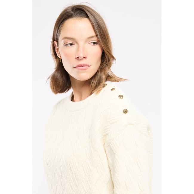 Pull boutons dorés Deauville - laine nature <span itemprop=