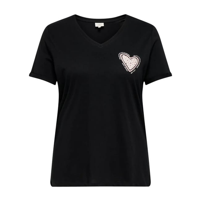 T-shirt en coton biologique vert uni pourvu d'un bisou imprimé sur la poitrine - ONLY CARMAKOMA
