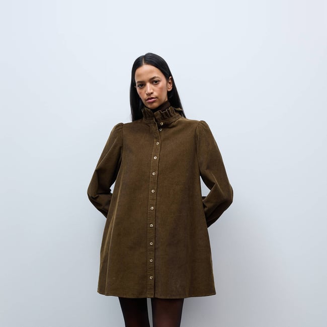 Robe courte unie manches longues en velours - MONOPRIX