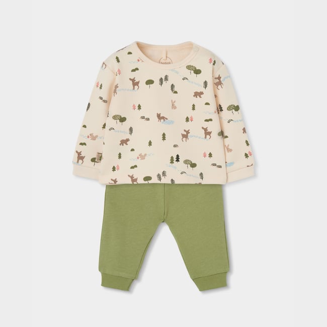 Ensemble maille bébé garçon imprimé forêt multicolore <span itemprop=