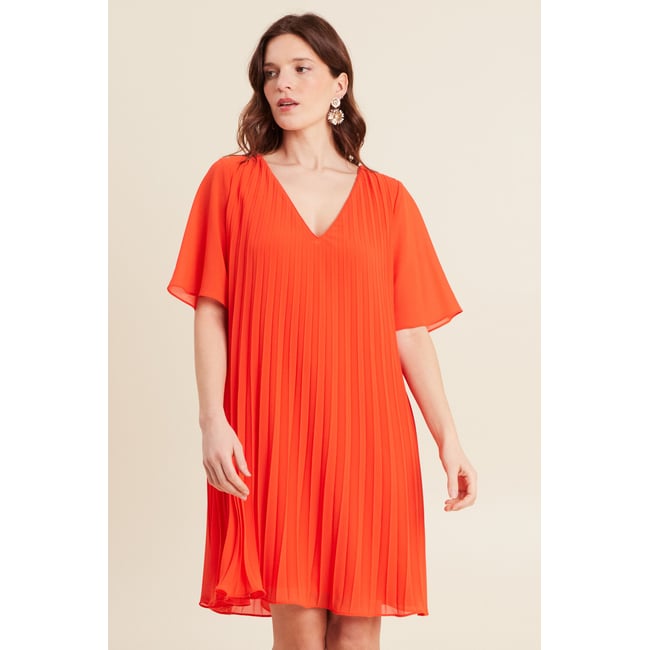 Robe droite plissée orange foncé <span itemprop=