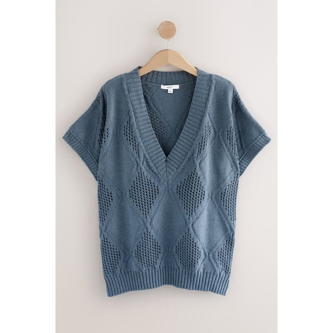 Tunique sans manches en maille bleu <span itemprop=