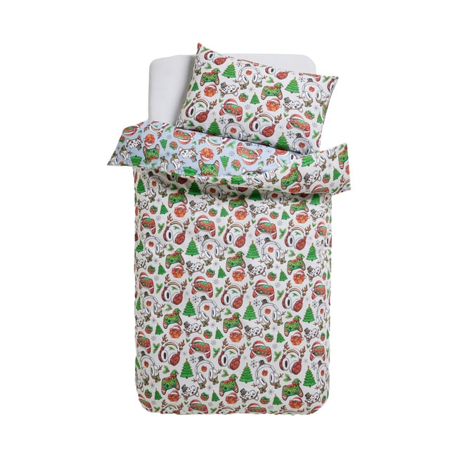 Housse de couette et taie d'oreiller noël joueur <span itemprop=