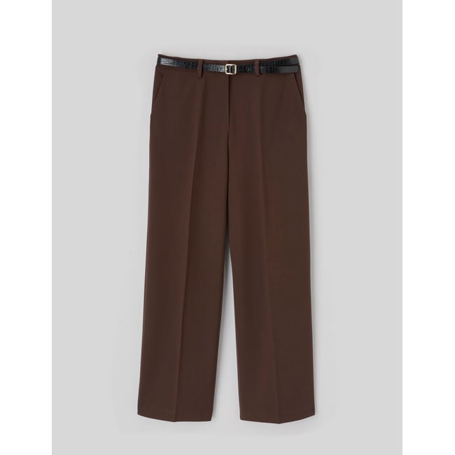Pantalon droit à ceinture marron foncée <span itemprop=