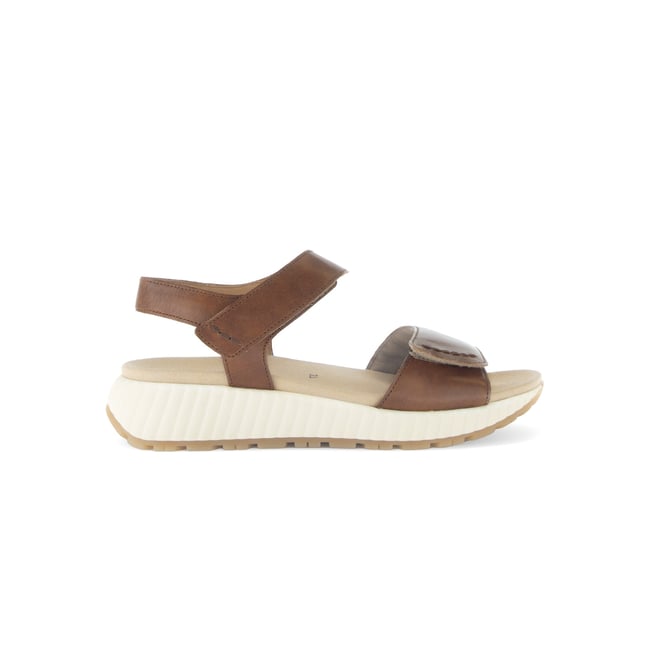 Sandales en cuir lisse à talon compensé beige <span itemprop=