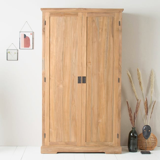 Armoire 2 portes en teck massif  ALDO Couleur naturel <span itemprop=