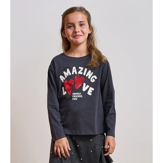T-shirt met lange mouwen, met opdruk en pailletten <span itemprop=