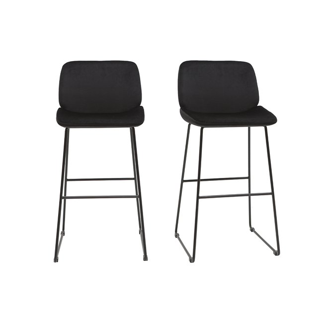 Tabourets de bar fixes en velours peds métal noir H65 (lot de 2) KAOLY Couleur noir <span itemprop=