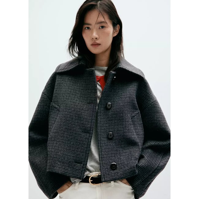 Veste laine pied-de-poule bleu marine <span itemprop=