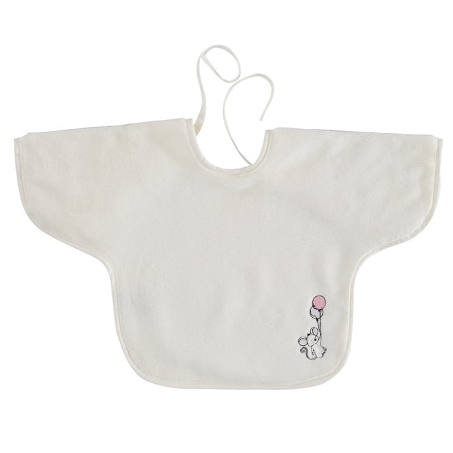 Bavoir à manches en coton peigné  Zéro Twist BABY SOFT SOURIS SKY ecru <span itemprop=