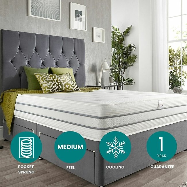 1000 Tufted Cool Pocket+ Mattress, white, ASPIRE