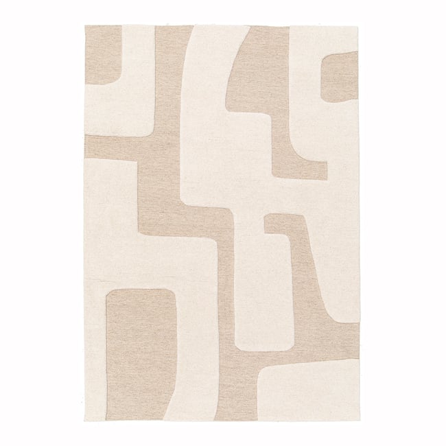 Tapis en laine à relief géométrique USONIA Couleur beige sable <span itemprop=