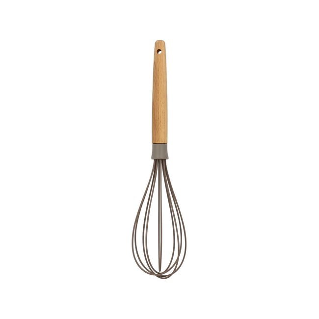 Fouet en silicone et manche en bois, ELIOTT taupe <span itemprop=