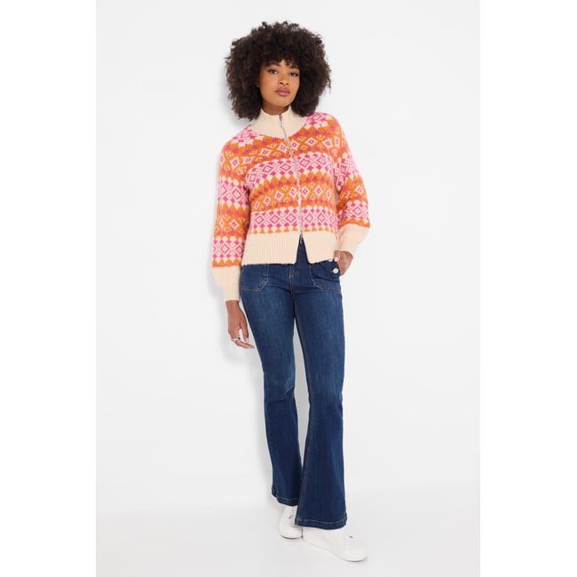 Cardigan Zippé Fair Isle Magnifiquement Audacieux orange <span itemprop=
