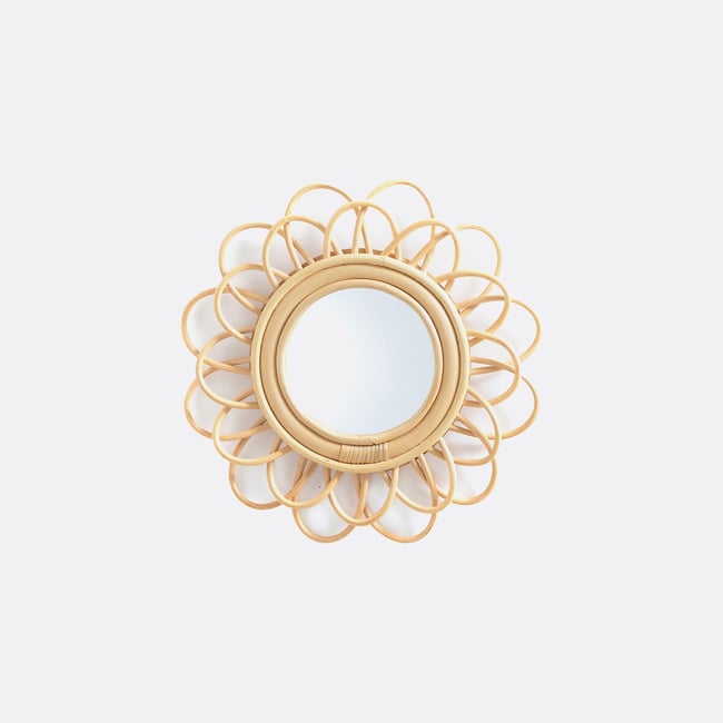 Miroir rotin forme fleur double Ø36 cm, Nogu Couleur naturel <span itemprop=