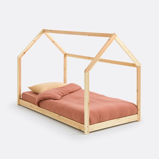 Lit cabane en pin massif avec sommier, Archi Couleur naturel <span itemprop=