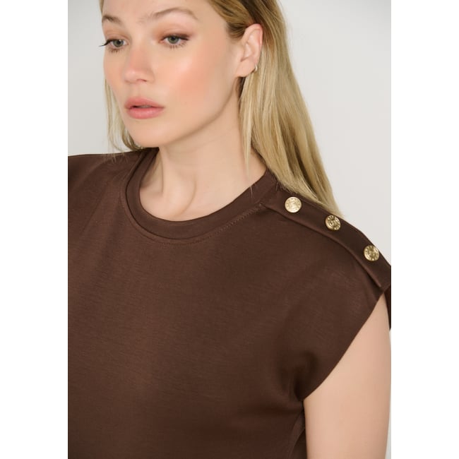 Robe sweat avec boutons brun fonce chocolate <span itemprop=