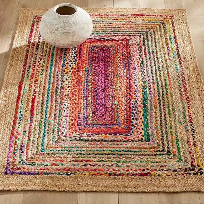 Tapis jute et coton recyclé, Jaco Couleur multicolore <span itemprop=