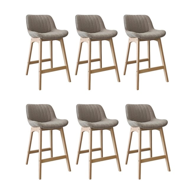 Lot de chaises d'îlot et bar en chêne et assise tissu bouclette 65cm MILK | Lot de 6 Couleur taupe <span itemprop=