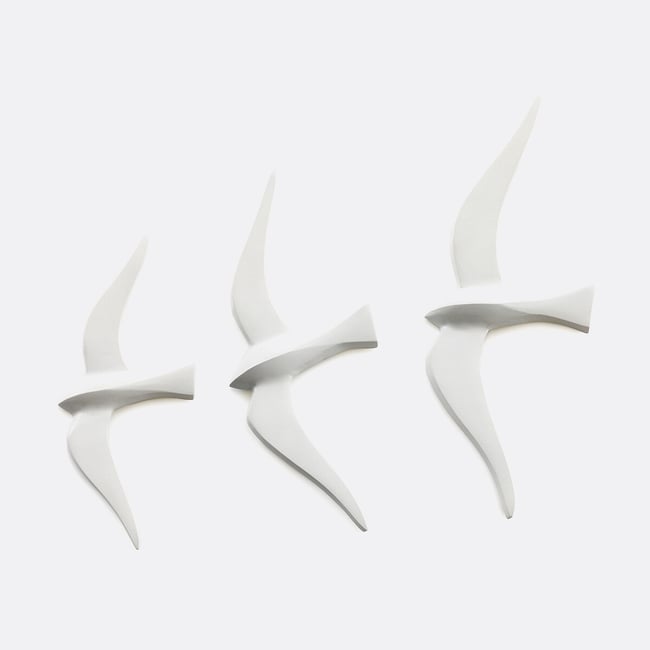 Lot de 3 décorations murales oiseaux, Tuga blanc <span itemprop=