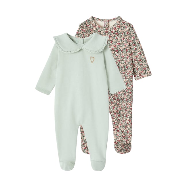 Lot 2 dors-bien naissance en molleton vert sauge <span itemprop=