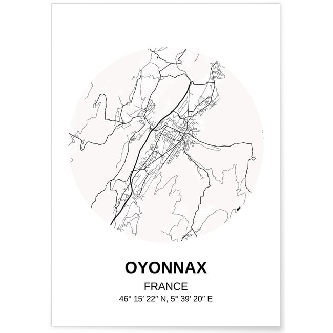 Affiche Carte Oyonnax Couleur blanc <span itemprop=