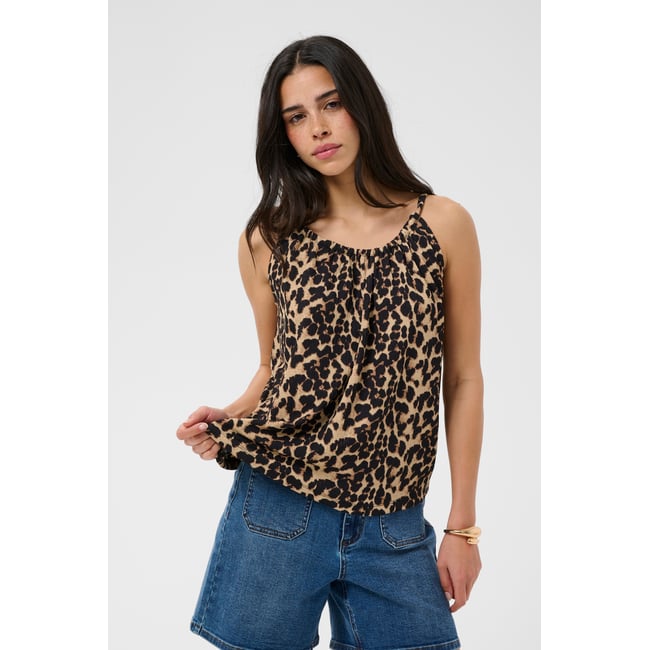 Jersey sans-manches noir marron black/brown leopard <span itemprop=