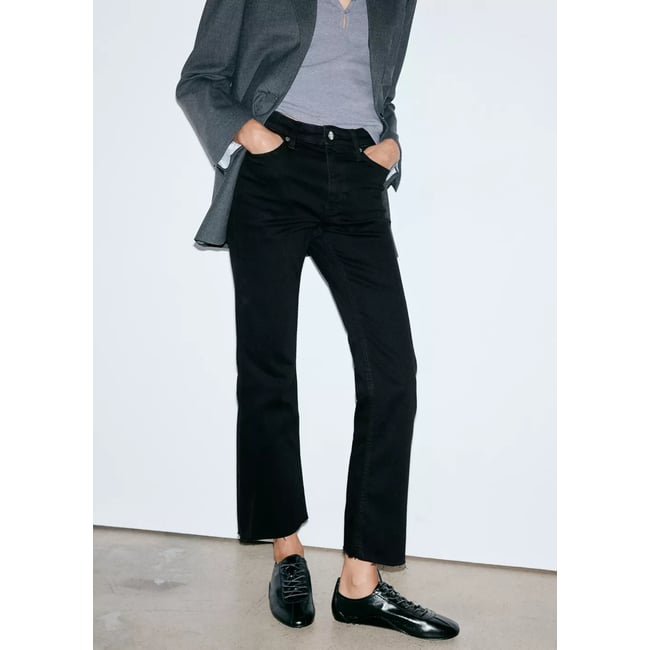 Jean flare crop black denim <span itemprop=